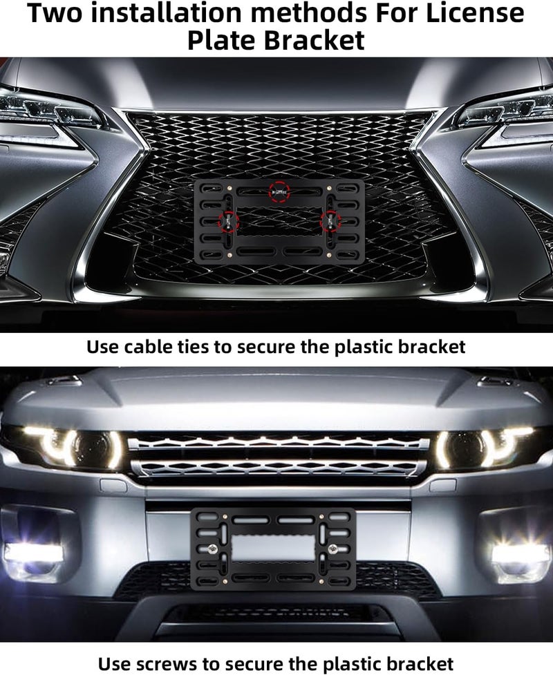 XCLPF Front License Plate Bracket,No Drill License Plate Holder,License Plate Mounting kit,Universal Bumper Car Frame Mount Adapter,Black License Plate Frames with Screw Cap,Cable Ties - Image 5